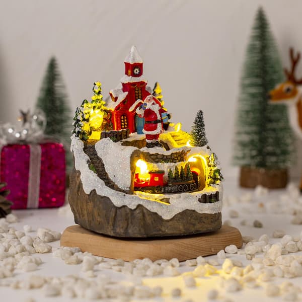 Jule Sne Hus Landsby LED Lys Ornament Figur - Julepynt Håndværk