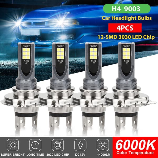 4-pack H4 9003 HB2 LED-strålkastare Kit Hög/Låg Stråle 28000LM 6000K Super Vit