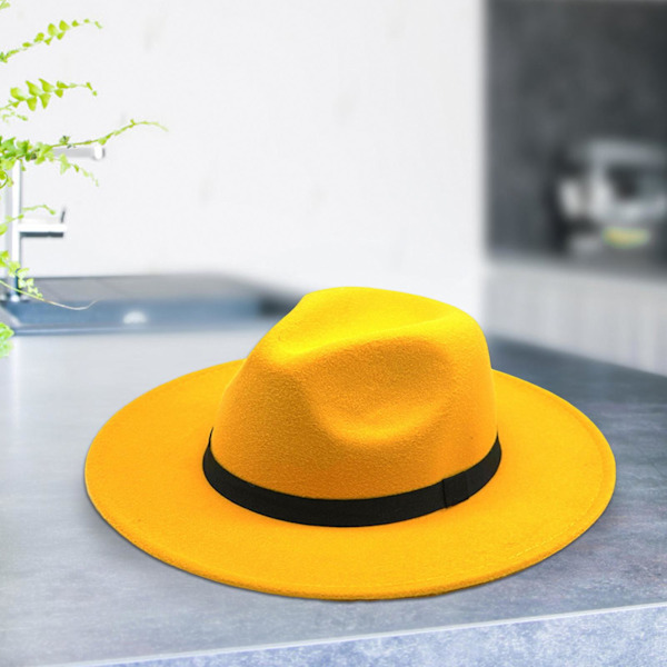 Retro Stil Mænds Uldhue Ren Uld I Gul Bredbremmet Uldfilt Hat Til Trend Jazz Hat