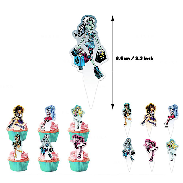 Monster High -teemaisen syntymäpäiväjuhlan tarvikkeet, lippu, ilmapallot, kakku- ja cupcake-koristeet, koristelusetti