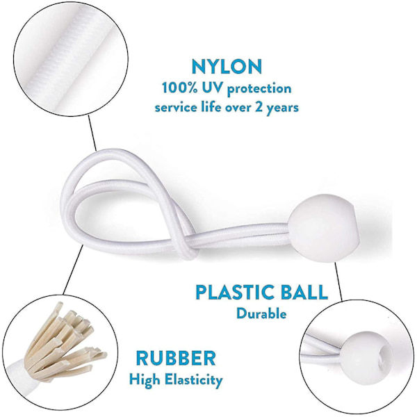 30 stk. Bungee-bolde, Markise-knapper, Heavy Duty, Tarp Bungee-snore, elastiske bånd til pavilloner, campingtelte, last