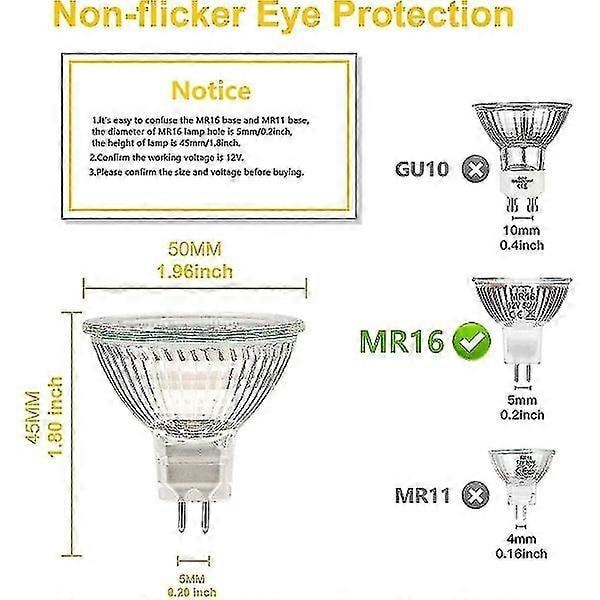 Mr16 Spottivalolamppu 12v 20w Lamppu Gu5.3 Lamppu Himmennettävä 2-napainen Halogeenivalot Lämmin Valkoinen 2700k Pakkaus 12 (mr16-20w-12p) [xh]