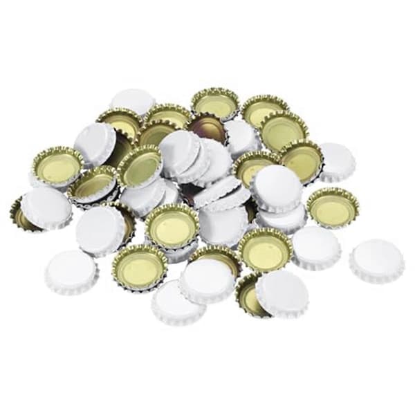 160 kpl Pullonkorkkeja askarteluun, Metalliset olutpullonkorkit, Valkoinen