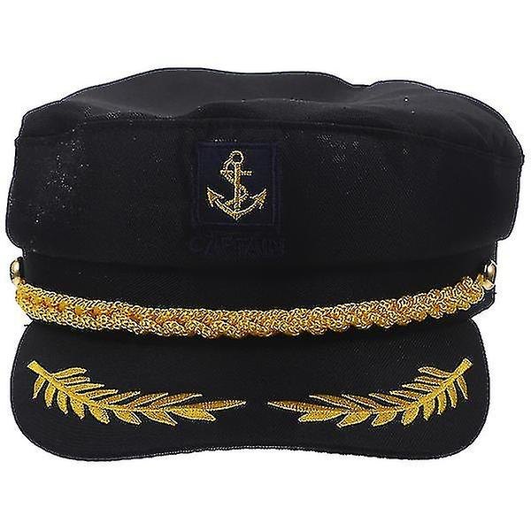 1 stk. Søkaptajnshat med Broderi, Marineblå Cosplay Voksen Kaptajnshat Manian Stil Til Voksne (sort)