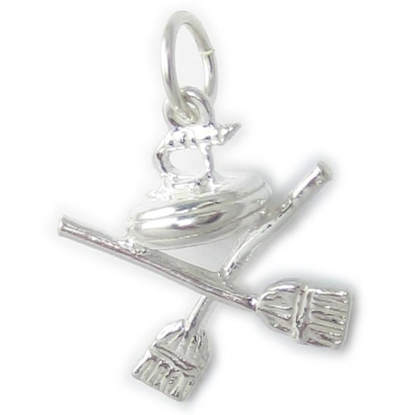 Curling-kivi ja harjat Sterlinghopea-amuletti .925 X 1 Amuletit - 4623