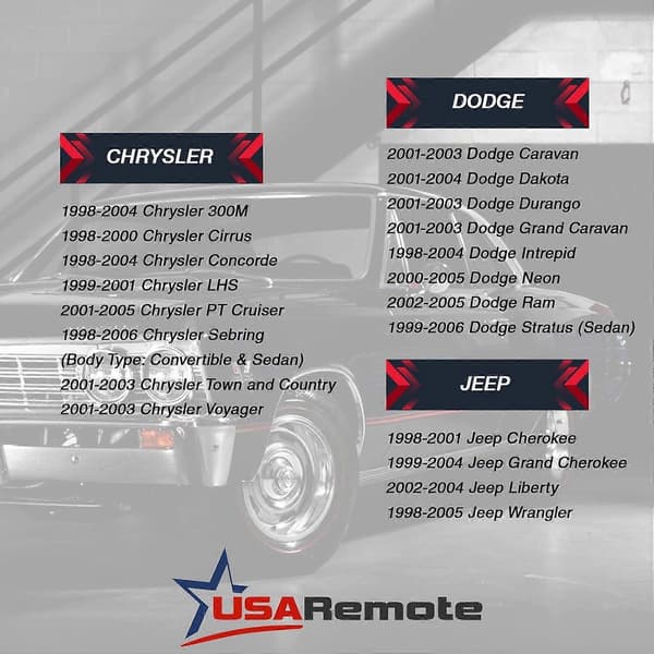 2x Erstatnings chipnøgle transponder til Chrysler PT Cruiser Sebring Town &