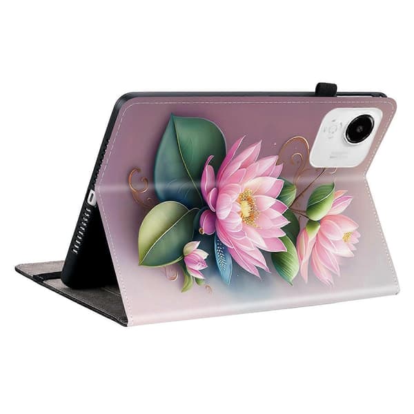 För Honor Pad X9a Läderfodral Mönstertryckt Ställ Tablet Skydd med Kortfack Lotus