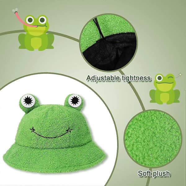 Plush Frog Hat - Grønn Pakkbar Bucket Hat For Høst Og Vinter