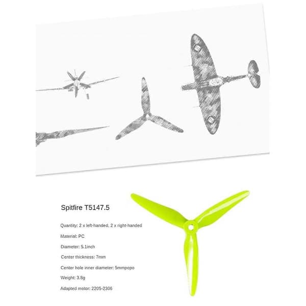 2 Par T5147.5 Propeller 2CW+2CCW FPV Propeller 5MM for FPV Freestyle Drones Tilbehør Deler
