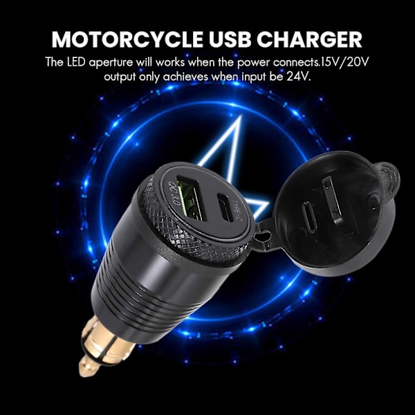 Vedenpitävä moottoripyörän DIN-pistokelaturi QC3.0 USB- ja Type C 30W Power Delivery -sovittimella Soc