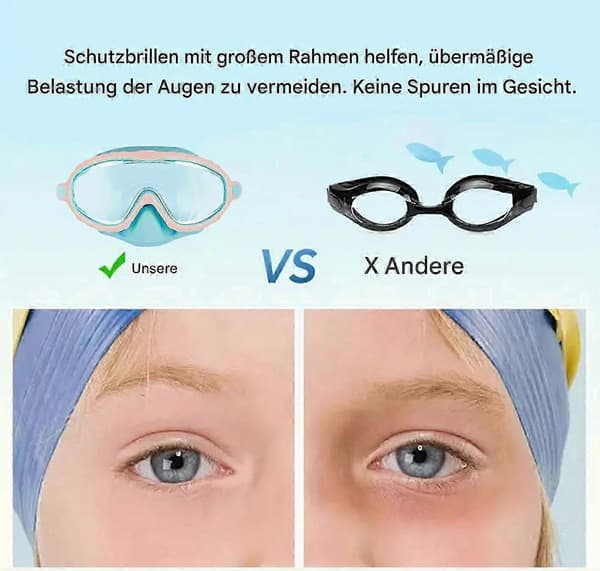 Svømmebriller for barn med nesebeskyttelse, antidugg, komfortable, justerbare, rosa blå for gutter jenter