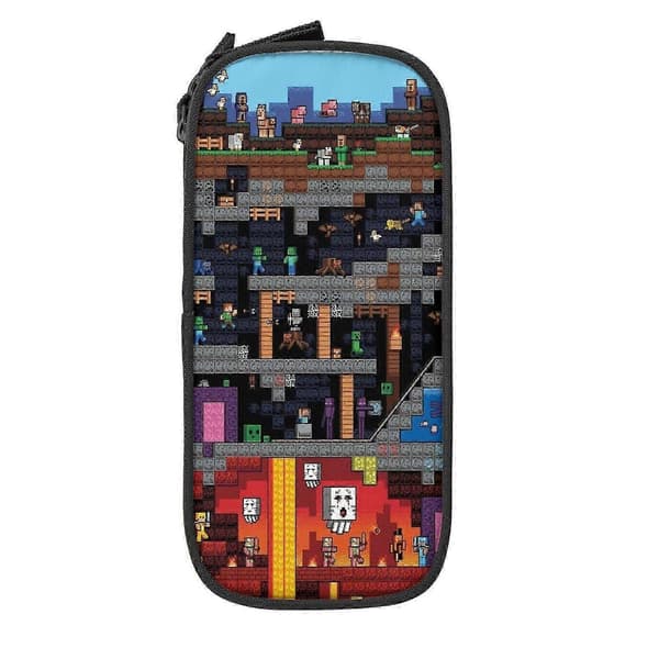 b572 Minecraft Penalhus til Børn & Voksne - Holdbart Polyester med 5 Penneholdere & Mesh Organizer (Vaskbart) e572