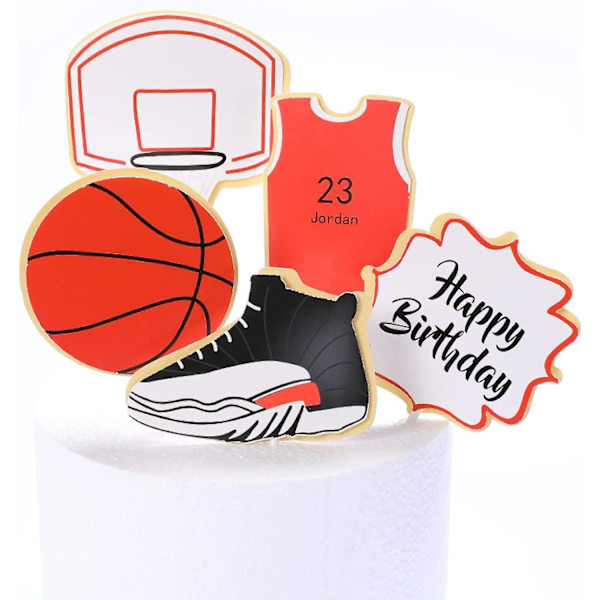 1 Set Urheiluteemainen Kakkukoristeet Pojille - Koripallo Jalkapallo Kakun Päällinen & Hyvää Syntymäpäivää Kakun Päällinen (NBA Värit)