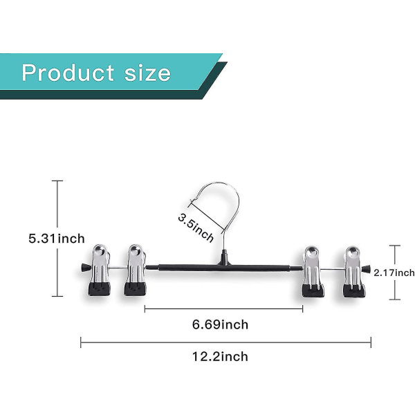5-pack 12-tums byxhängare kjolhängare med klämmor halkfria hängare för tunga kläder extra tunna platsbesparande hängare