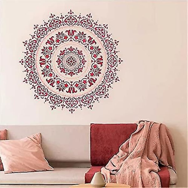 Mandala-sjablonger, gjenbrukbare sjablonger for maling - verktøy for gulv, vegg, fliser, stoff, møbler, malingstilbehør (50*50cm)