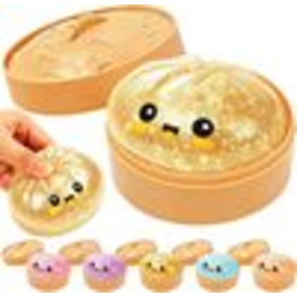 Glitter Dumpling, Glitter Dumpling Squishy med æske, Dumpling Sensorisk Klemmelegetøj til Stresslindring Guld