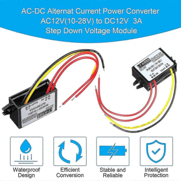 AC-DC Spændingsregulatormodul med nedtransformering fra 12V AC til 12V DC