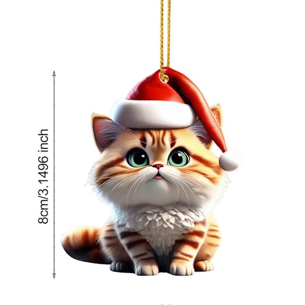 6 st julgransdekorationer 2D tecknade kattberlocker hängande akryl prydnader för jul hem bil dekoration