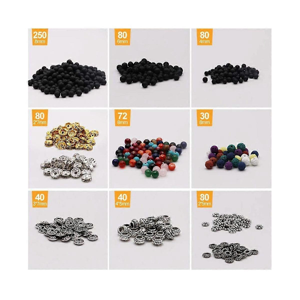 Lava Beads Kit Lava Stenar Pärlor Chakra Pärlor Distans Pärlor Eteriska Oljor Armband Halsband Je