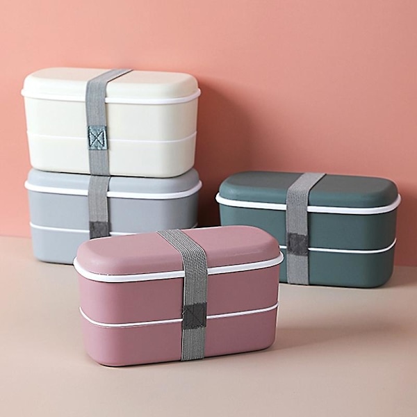 Mikrovågsugnssäker 2-lagers lunchbox med fack, läckagesäker Bento-box, isolerad matbehållare för lunch