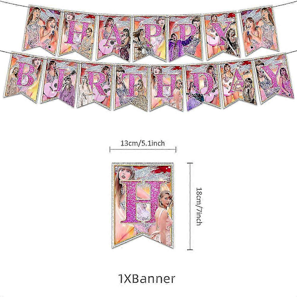 Taylor Swift-tema Rosa Födelsedagsfest Dekoration Banner Ballonger Kit Tårta Cupcake Toppers Set