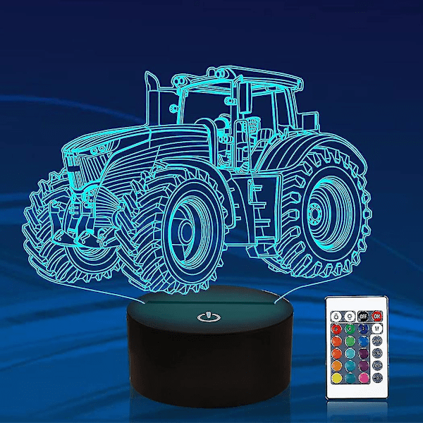 Wekity Lastbil 3D Illusion Nattlampa, Traktor 16 Färgväxlande Dimbar Hologram Belysning, Smart Timer Leksak USB Laddning Bord Skrivbord Sovrum Dekoration