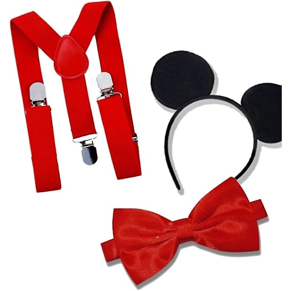 1 sæt, Voksen Mænds Mic-key Mouse Fastelavnskostume Kit, Sort Pandebånd, Rød Rem & Sløjfe, Natlig Sjov Karneval Cosplay Temafest Outfit Tilbehør