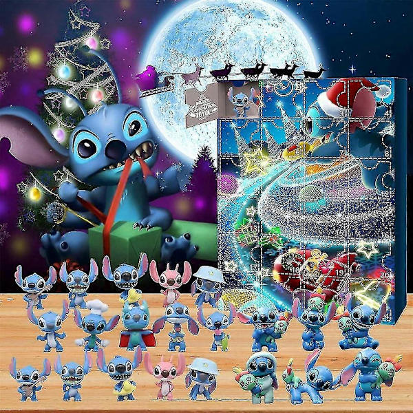 Joulukuun 2024 Stitch-hahmojen adventtikalenteri, joulukuun 24 päivän laskurikalenterit, 24 söpöä piirrettyä Stitch-hahmoa sokkokotelolahjoina -NMAOV