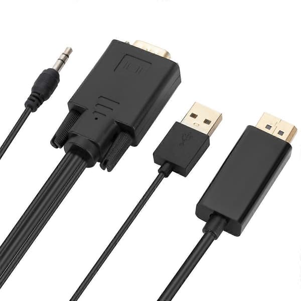 VGA til DisplayPort Adapterkabel med Lydbånd Strømforsyning, Længde: 1.8m
