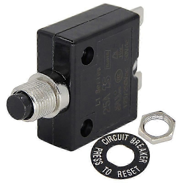 125-250V AC 50V DC Trykknap Strømafbryder 25A Termisk Overbelastningsbeskyttelse L1 Manuel Reset Therma
