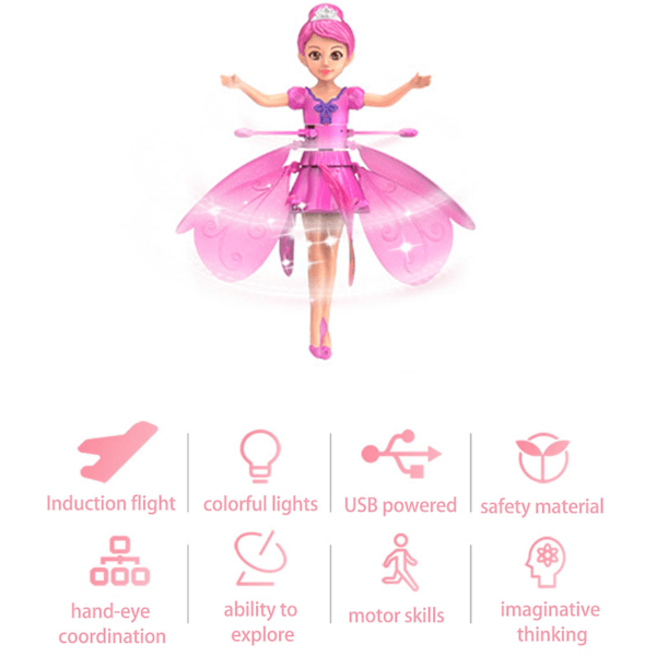 Magisk Flygande Pixie Leksak, Flygande Prinsessa Docka Magisk Infraröd Induktionskontroll Leksak, Spela Spel RC Flygande Leksak, Mini Drone Inomhus och Utomhus Leksaker för B