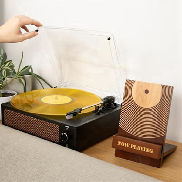 Nyt Soiva Vinyylilevyteline Klassinen Puu Nyt Soiva Levyteline Vinyyli Nyt Soiva Merkki