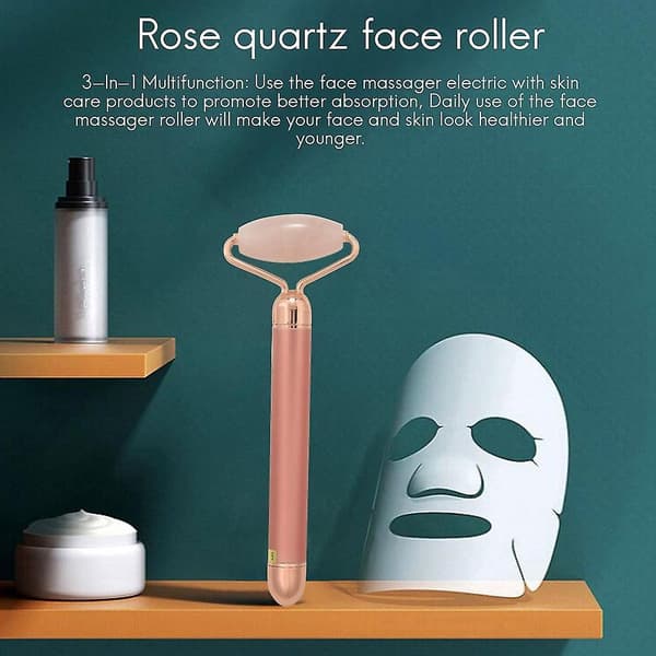 Jade Roller för Ansikte 3 i 1 Elektrisk Vibrerande Ansiktsroller Massager Quartz Roller Massager Hud Tig