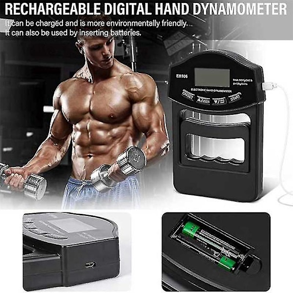 Ny grepstyrke-tester, 180 kg/396 lbs Digital hånddynamometer grepstyrkemåler USB LCD-skjerm Håndgrep Dynamometer