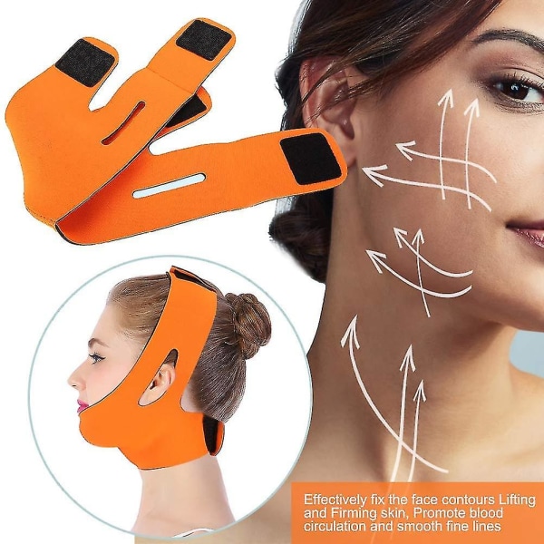 Ansiktslyftande kindmask, V-formad ansiktslinjebälte, andningsbar haklyft, antirynkor, sovmaskrem (orange), elrosa