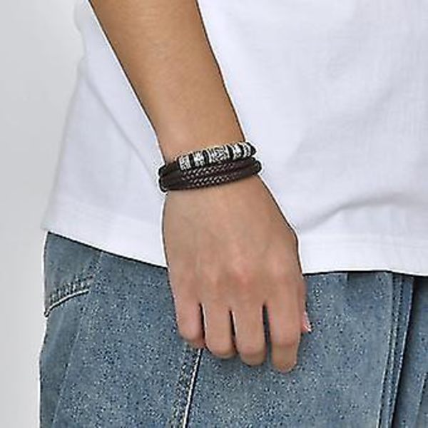 Herr Celtic Knot Charm Armband 3 Lager Svart Flätad Läderrep Kedja Armband Etniska Gåvor för Honom Smycken
