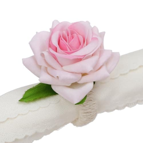 Servietringe, 48-pak serviettholder med kunstige roser, servietklemmer med juteblomster, bryllupper, babyshower, valentinsdagfester