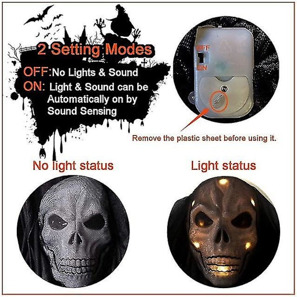 Halloween Röststyrning Ljusutsändande Ljud Spöklik Spök Mask Stor Hängande Spöke Högtidsdekorationer