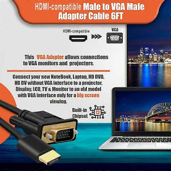 1080P HDMI-kompatibel till VGA Kabel Adapter Anslutning Hög Klarhet TV PC Skärm Video Tillbehör KAESI