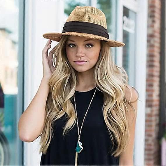 Dame Herre Stråhat Panama Hat Sommer Bredskygget Solhat Anti-UV til Strandrejser Solhat