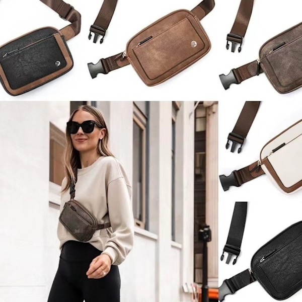 Kvinnor PU Läder Bältesväska Crossbody Midjeväska Reseaxelväskor