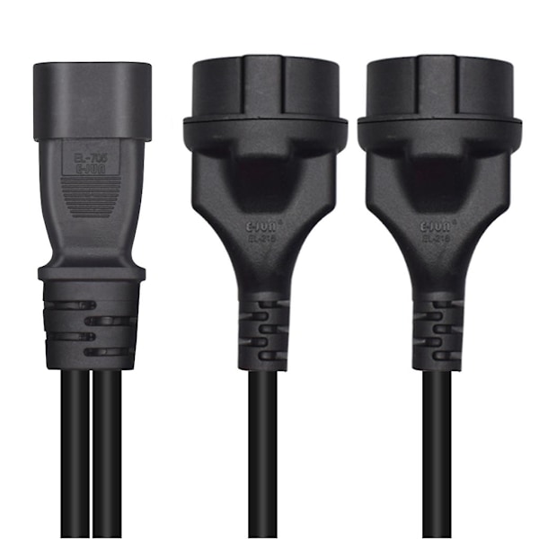 3-polet C14 til Dobbelt EU4.8mm Adapterkabel Han-stik til Hun-stik Konverteringstråd Y-splitter Strømkabel
