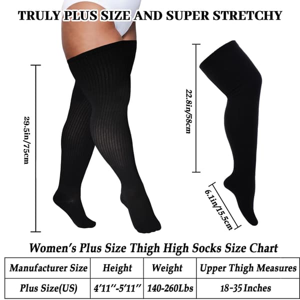 Par - Plus Size Overknee Strømper til Kvinder, Tyk Bomuldsstrik, Ekstra Lange, Varme til Lange Ben