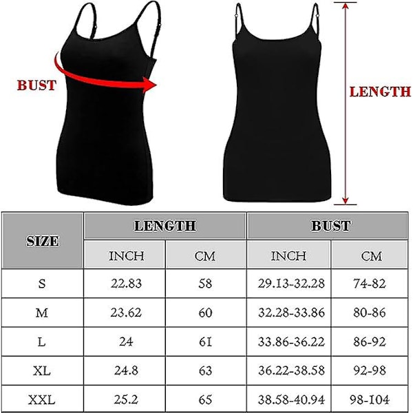 5 stk Basic Camisole Justerbar Camisole Spaghettistropp Tanktopp for Kvinner og Jenter (stor