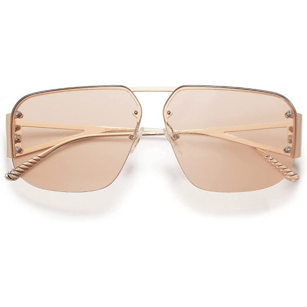 Trendy Aviator Solbriller til Mænd og Kvinder Retro Metal Rammeløse Briller Shades Lentes De Sol Para Mujer SJ1192-(Brun)