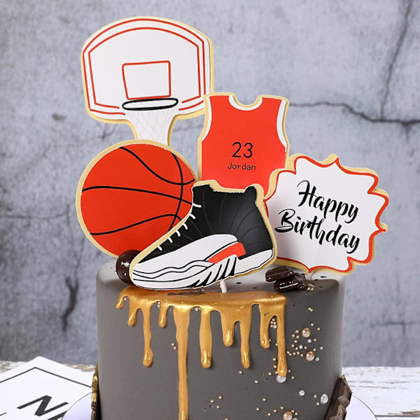1 Set Urheiluteemainen Kakkukoristeet Pojille - Koripallo Jalkapallo Kakun Päällinen & Hyvää Syntymäpäivää Kakun Päällinen (NBA Värit)