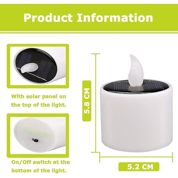 Solcelled LED-lys, Pakke med 6 Flammeløse Genopladelige Vandfaste LED-telys Varmt Hvid til Halloween, Jul, Have, Festival, Have, Bar