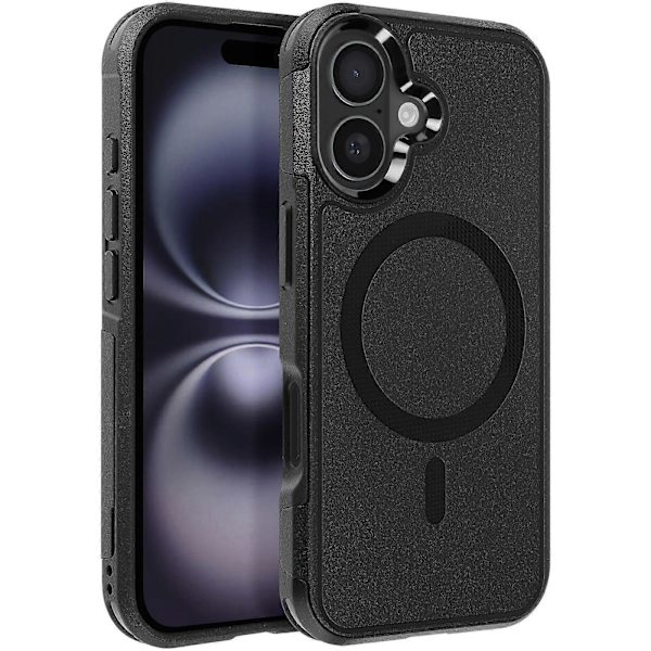 MagSafe-kotelo iPhone 16:lle, iskunkestävä, kohonneilla reunoilla, musta