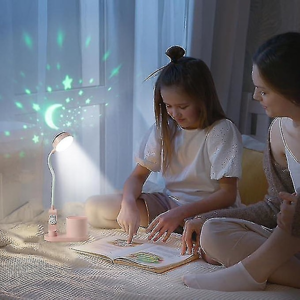 Skrivebordslampe for barn, nattlampe med pennholder, Himmel bordlampe med automatisk fargeendring, dimbar oppladbar LED-leselampe for barn