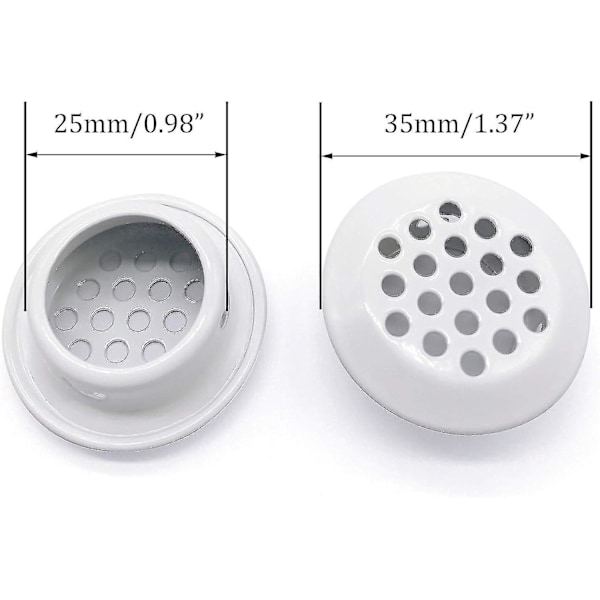 20 kpl Ilmaventtiilejä 25 mm Pyöreä Soffittiventtiili Ruostumattomasta Teräksestä Pyöreä Venttiiliverkko Reikäluukku Keittiöön Kylpyhuoneeseen Kaappiin Vaatekaappiin (valkoinen)